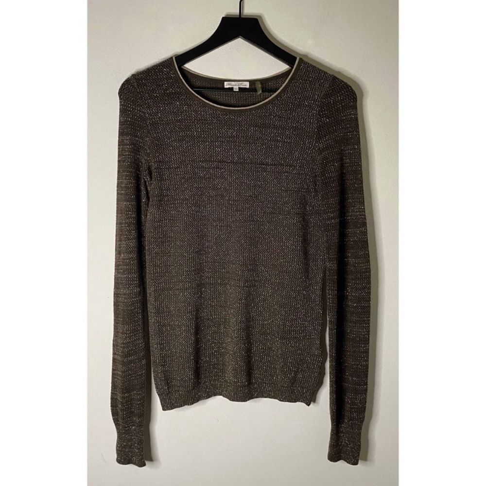 Minnie Rose Metallic Gold Brown Sweater Size S